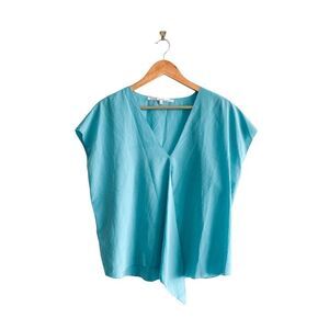 Rachel Roy Womens Blouse Cropped Short Sleeve Sky Blue Large